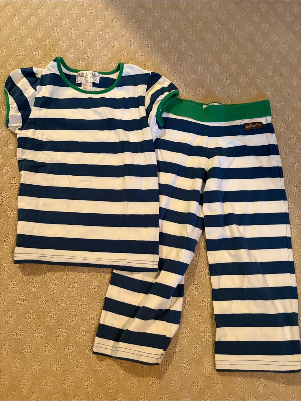 Matilda Jane Children's Navy & White Striped Pajama Set with Green Trim